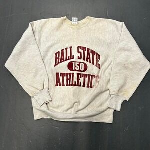 Vintage 90s Ball state university distressed grey reverse weave crewneck